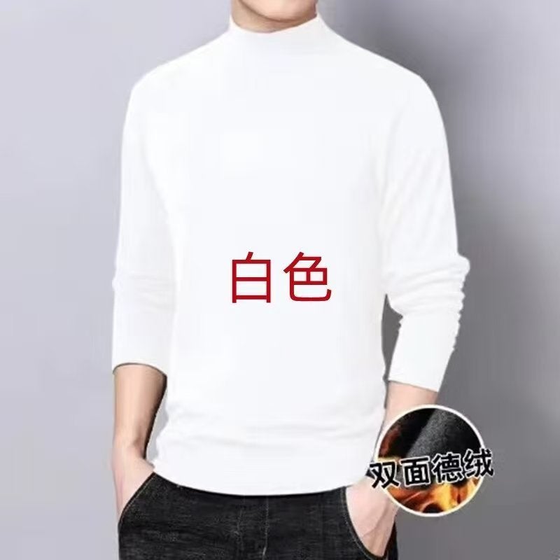 Winter German Velvet Solid Color Long-Sleeved T-Shirt Warm Double-Sided Velvet Base Thickened Men'S Half-High Neck Inner Fashionable Underwear - Image 3